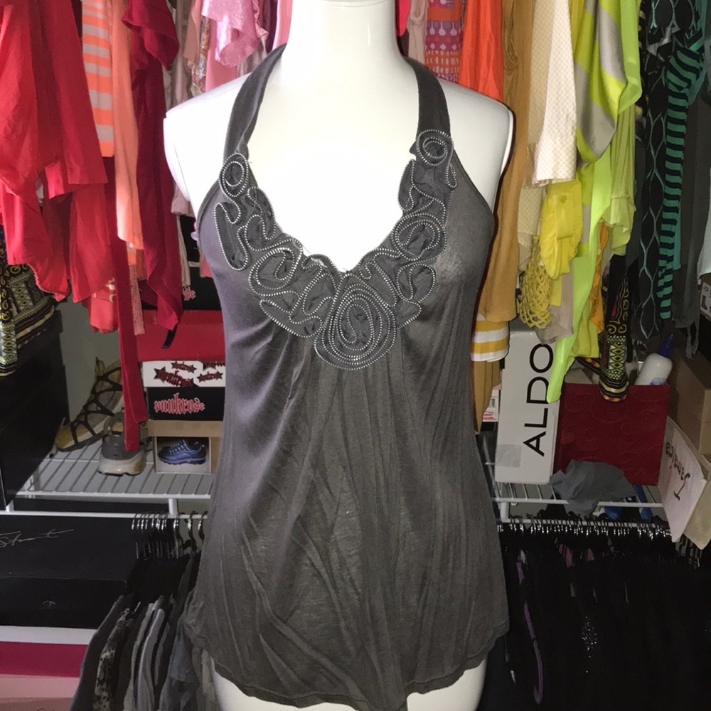 Gray zipper flower top